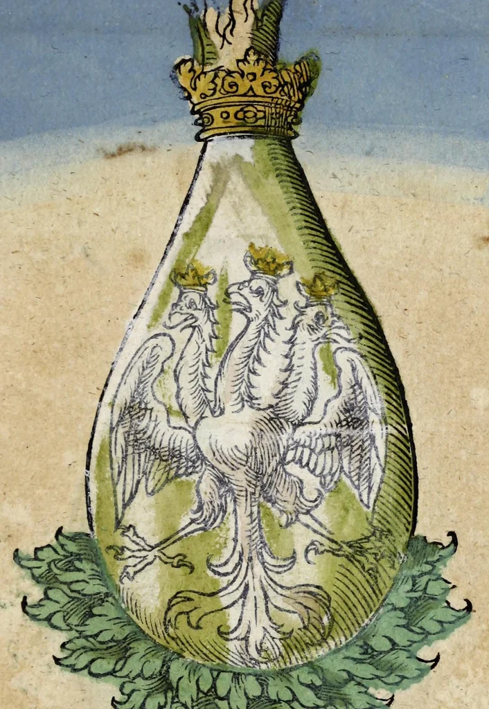 An illustration from Aureum vellus, oder, Guldin Schatz und Kunstkam[m]er : darinnen der aller fürnemisten, fürtreffenlichsten, ausserlesenesten, herrlichisten vnd bewehrteste[n] Auctorum Schrifften vnd Bücher, auss dem gar vralte[n] Schatz vberblibnen verborgnen, hinderhaltenen Reliquien vnd Monumenten der Aegyptiorum, Arabum, Chaldaeorum & Assyriorum Königen vnd Weysen, 1598, leaf 267