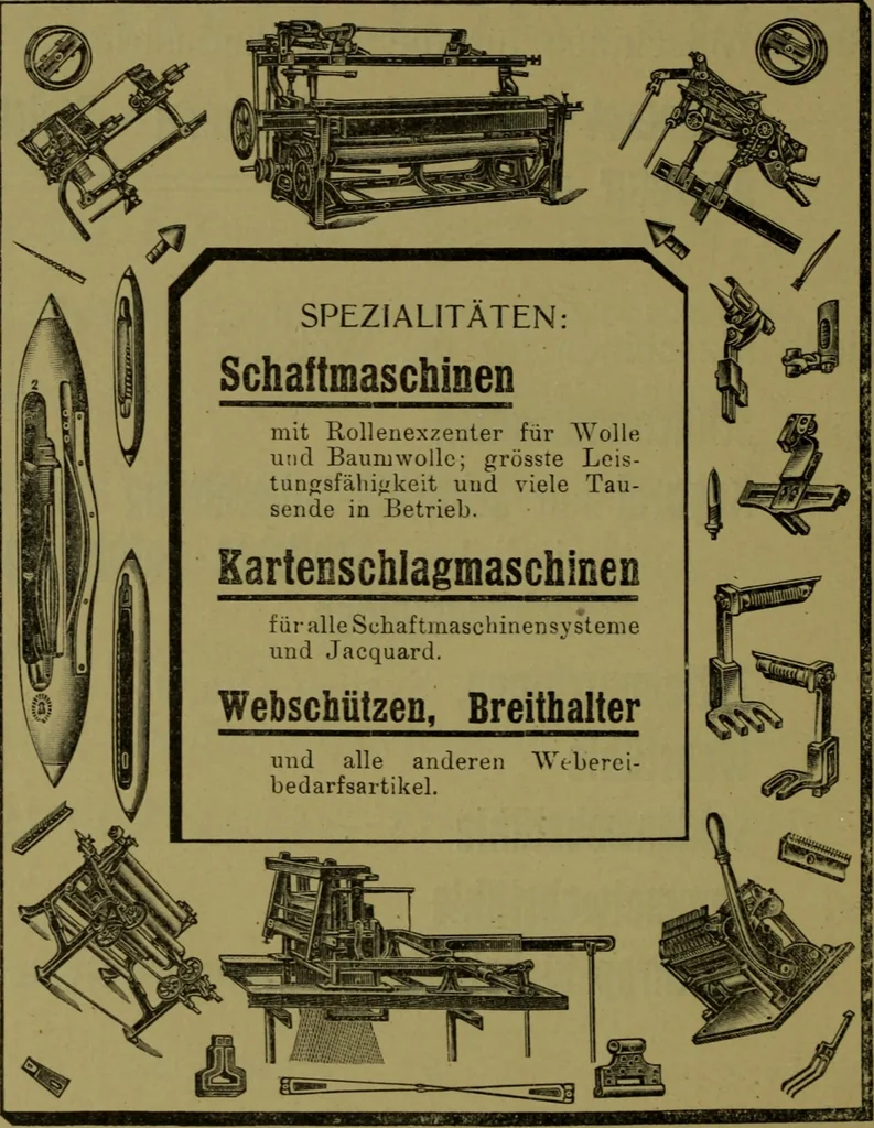 An illustration from Ausführliches Handbuch der Weberei. Ein Lehr- und Hilfsbuch für Fabrikanten, Weber und Webschüler, 1909, leaf 549
