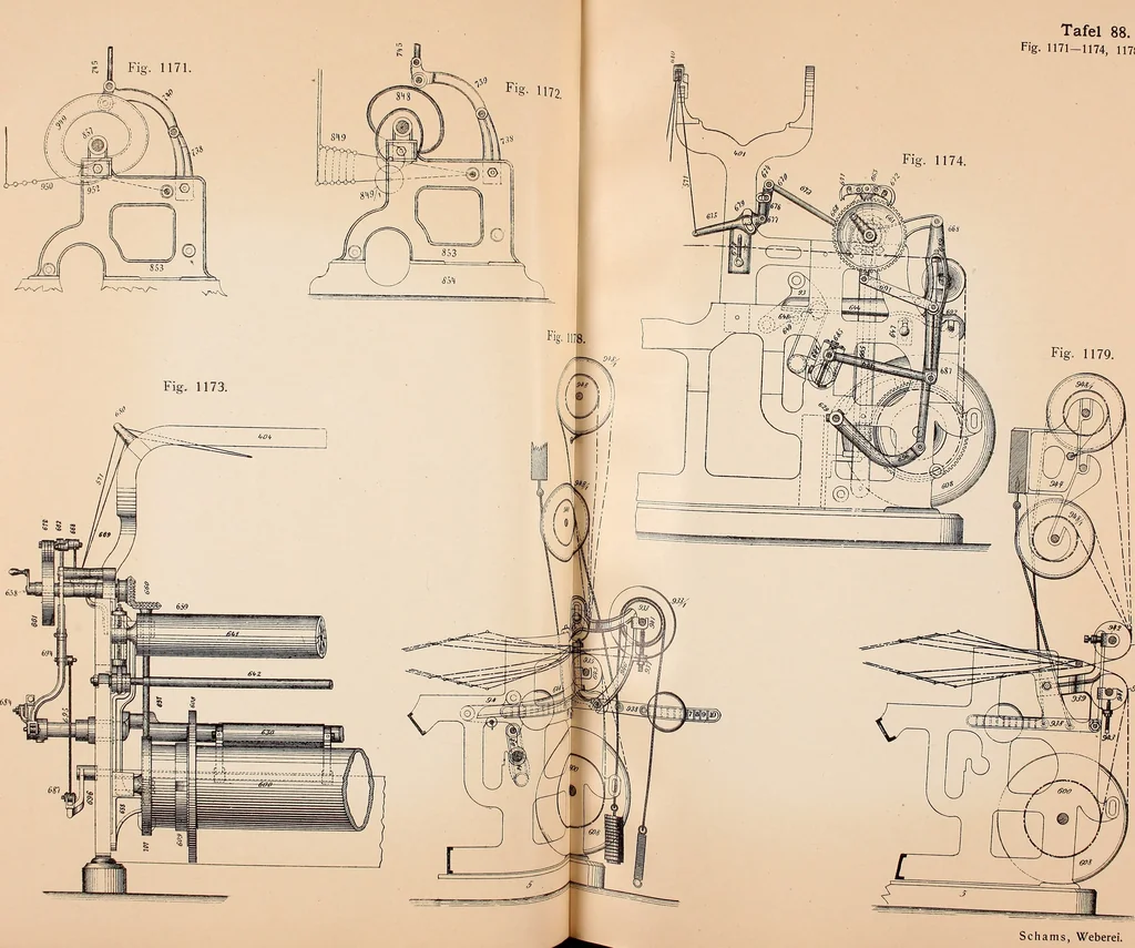 An illustration from Ausführliches Handbuch der Weberei. Ein Lehr- und Hilfsbuch für Fabrikanten, Weber und Webschüler, 1909, leaf 100