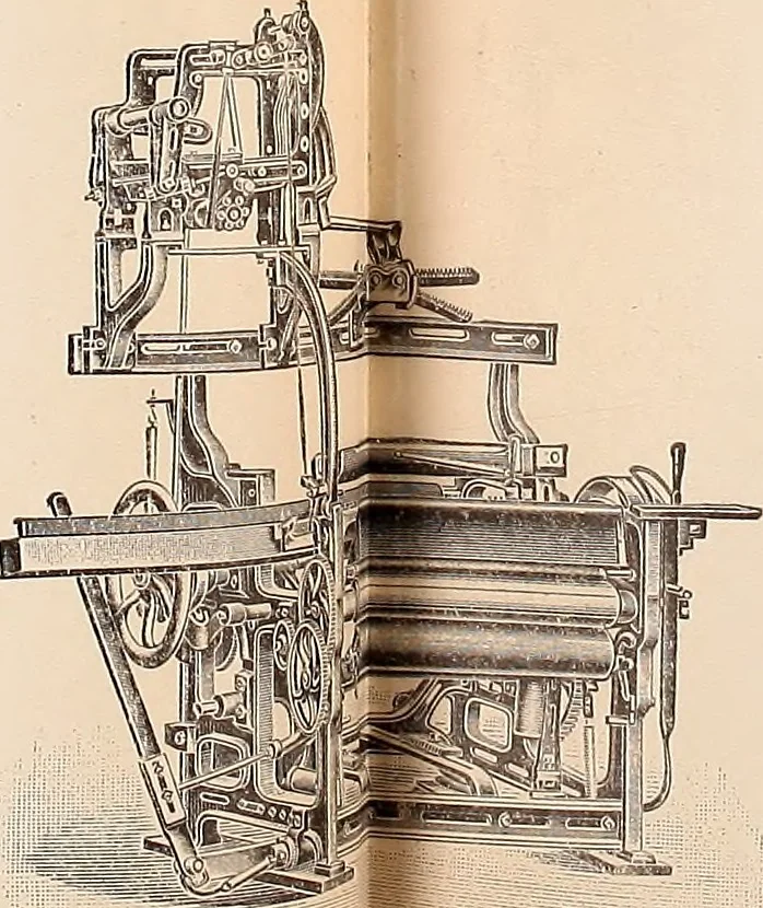 An illustration from Ausführliches Handbuch der Weberei. Ein Lehr- und Hilfsbuch für Fabrikanten, Weber und Webschüler, 1909, leaf 103