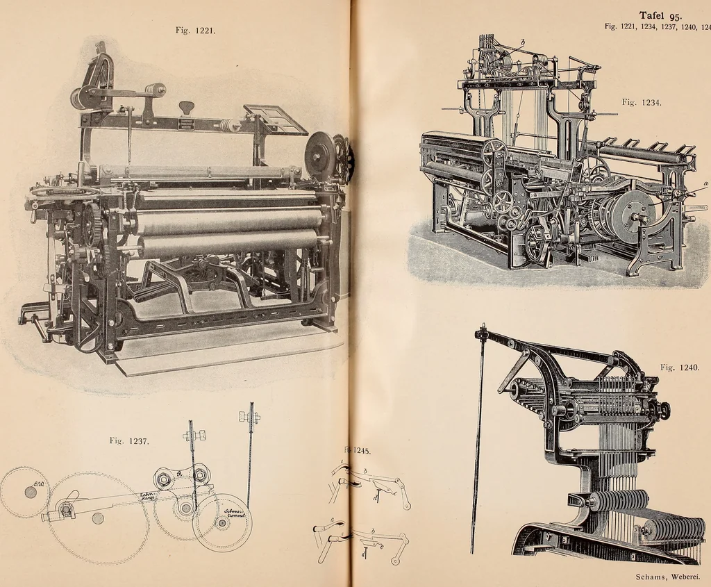 An illustration from Ausführliches Handbuch der Weberei. Ein Lehr- und Hilfsbuch für Fabrikanten, Weber und Webschüler, 1909, leaf 107