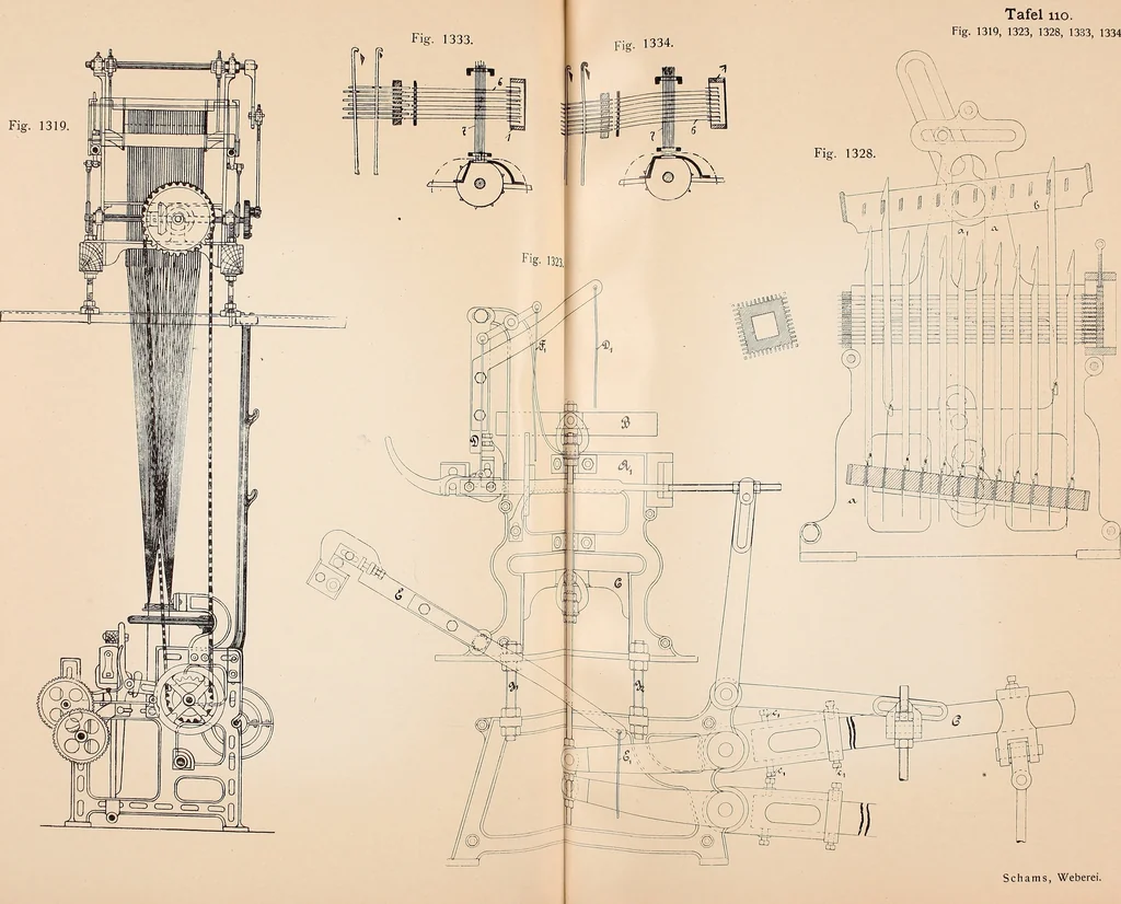 An illustration from Ausführliches Handbuch der Weberei. Ein Lehr- und Hilfsbuch für Fabrikanten, Weber und Webschüler, 1909, leaf 122