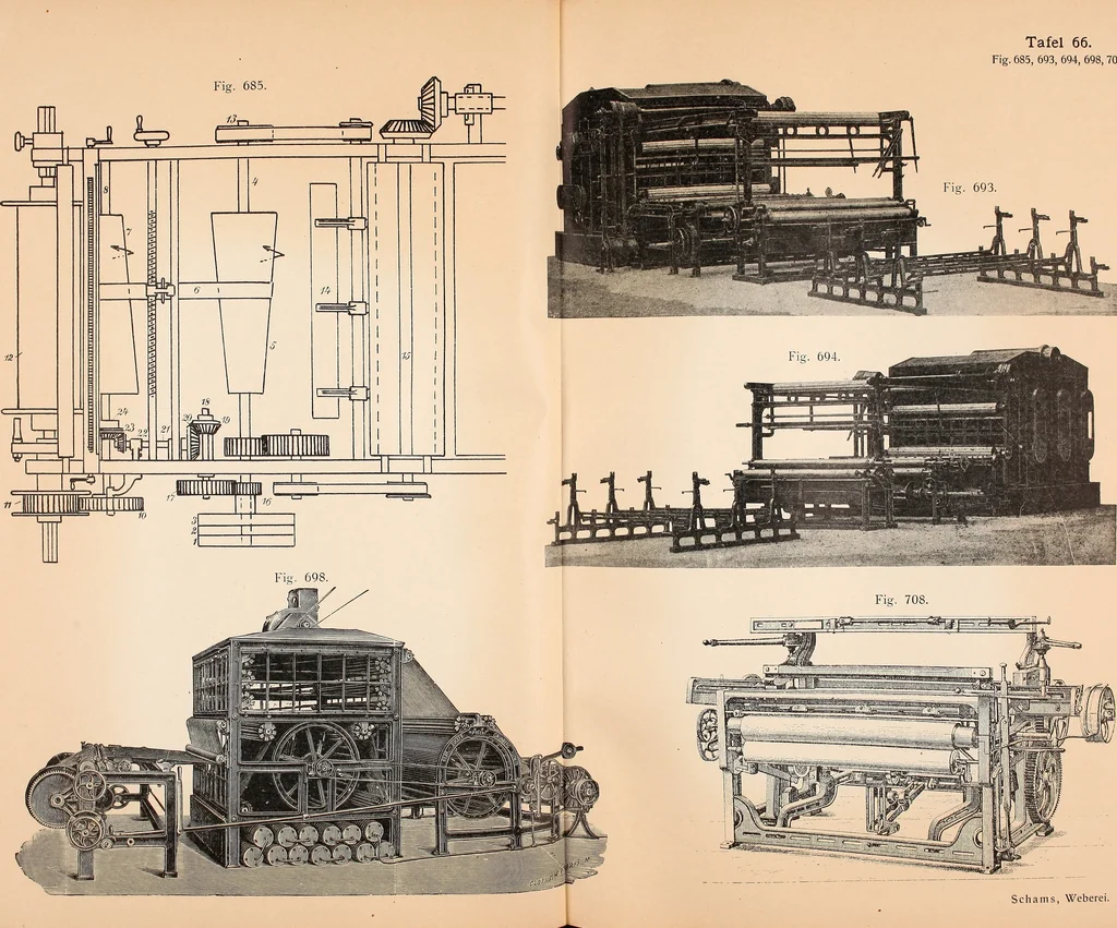 An illustration from Ausführliches Handbuch der Weberei. Ein Lehr- und Hilfsbuch für Fabrikanten, Weber und Webschüler, 1909, leaf 78