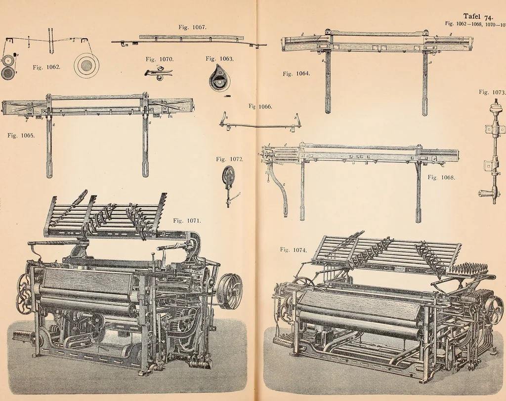 An illustration from Ausführliches Handbuch der Weberei. Ein Lehr- und Hilfsbuch für Fabrikanten, Weber und Webschüler, 1909, leaf 86