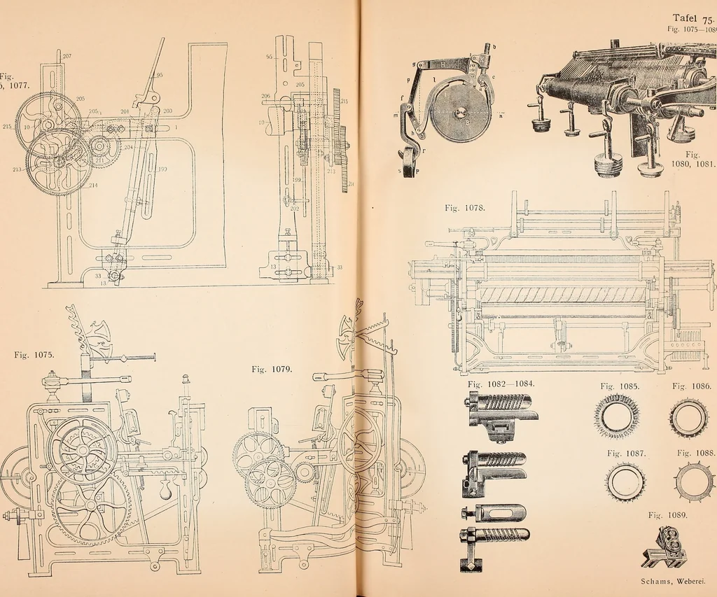 An illustration from Ausführliches Handbuch der Weberei. Ein Lehr- und Hilfsbuch für Fabrikanten, Weber und Webschüler, 1909, leaf 87