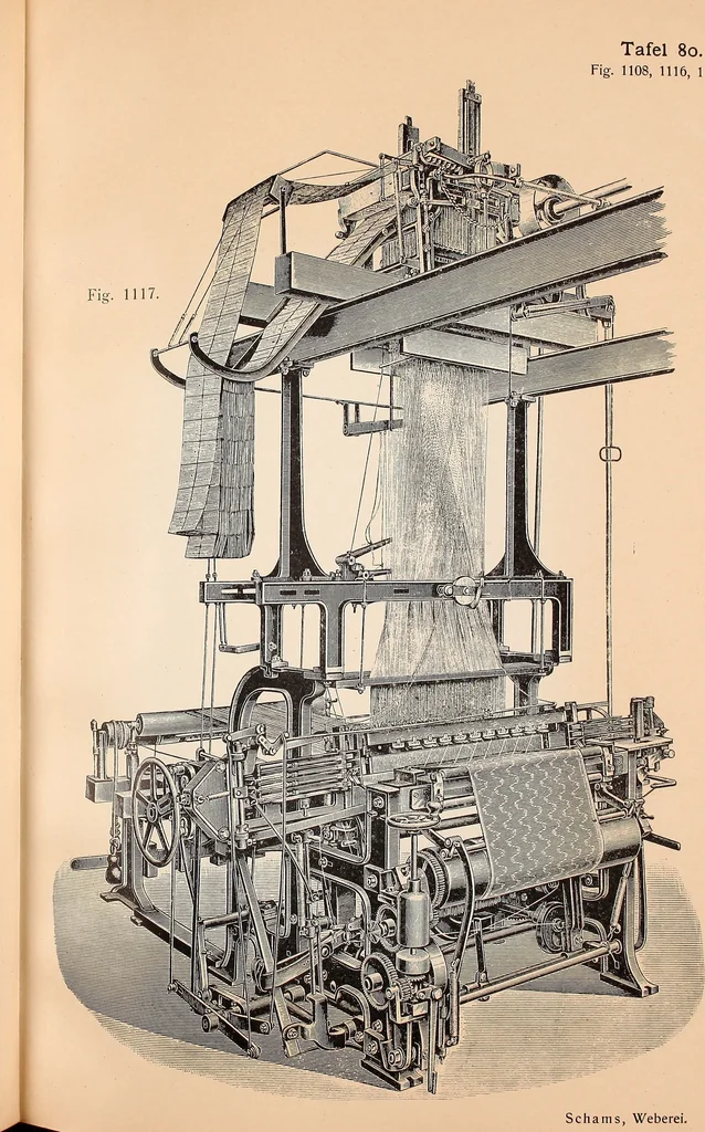 An illustration from Ausführliches Handbuch der Weberei. Ein Lehr- und Hilfsbuch für Fabrikanten, Weber und Webschüler, 1909, leaf 92