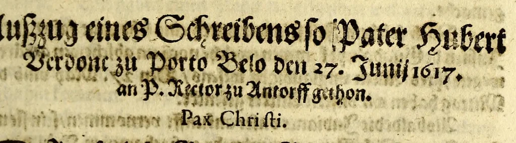 An illustration from Auss America, das ist, auss der Newen Welt. : Vnderschidlicher Schreiben Extract, von den Jaren 1616. 1617. 1618. Was Gestalt acht Patres Societatis vnd zwo andere Ordenspersonen, von dess christlichen Glaubens wegen ihr Blut vergossen. Was auch sonst die Patres Societatis Gott zu Ehren, vnnd zu Aussbreittung seines heiligsten Namens, auff sich genommen., 1620, leaf 69