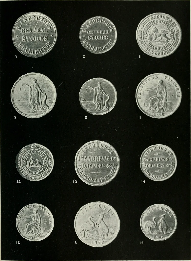 An illustration from Australasian tokens and coins; a handbook by Dr. Arthur Andrews .., 1921, leaf 176