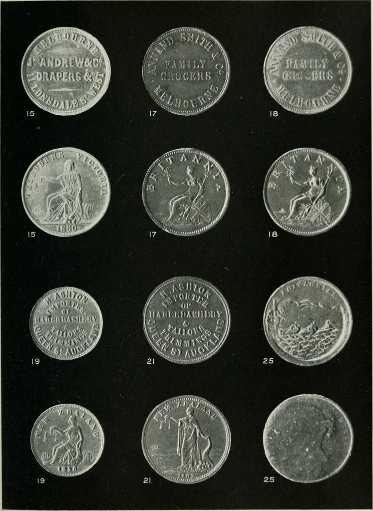 An illustration from Australasian tokens and coins; a handbook by Dr. Arthur Andrews .., 1921, leaf 178