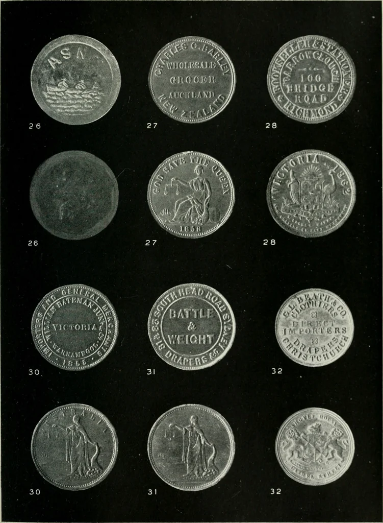 An illustration from Australasian tokens and coins; a handbook by Dr. Arthur Andrews .., 1921, leaf 180