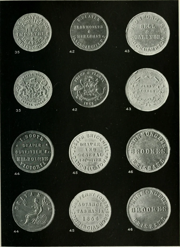 An illustration from Australasian tokens and coins; a handbook by Dr. Arthur Andrews .., 1921, leaf 182