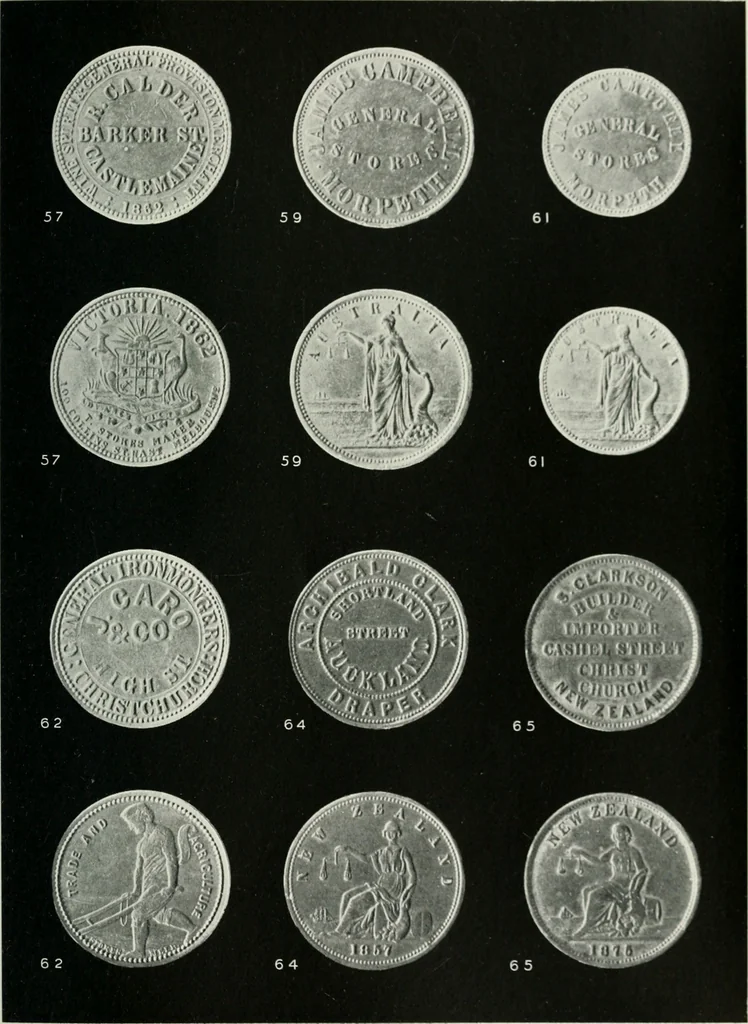 An illustration from Australasian tokens and coins; a handbook by Dr. Arthur Andrews .., 1921, leaf 186