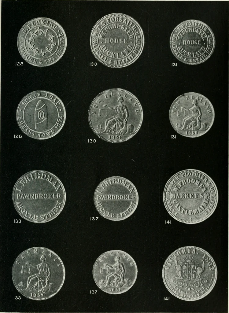 An illustration from Australasian tokens and coins; a handbook by Dr. Arthur Andrews .., 1921, leaf 198