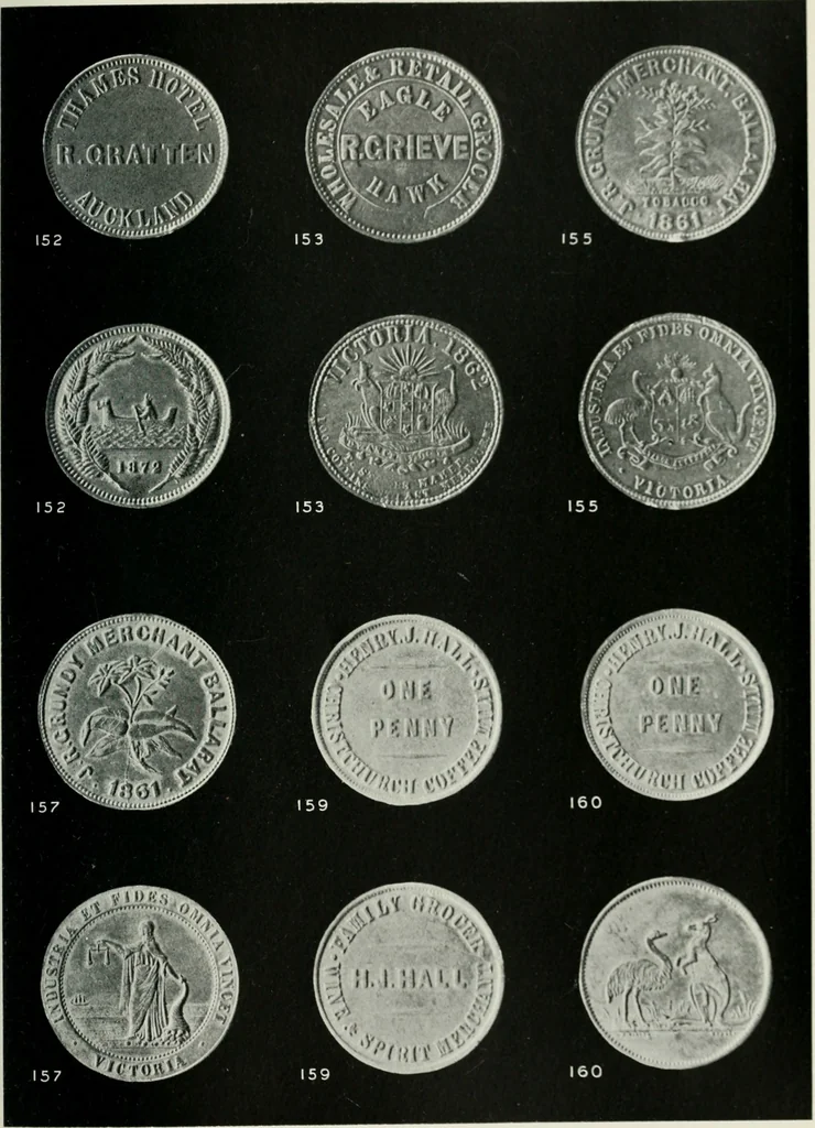 An illustration from Australasian tokens and coins; a handbook by Dr. Arthur Andrews .., 1921, leaf 202