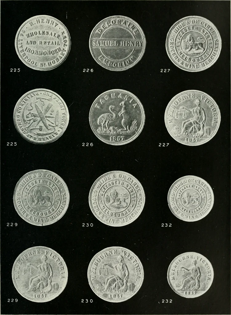 An illustration from Australasian tokens and coins; a handbook by Dr. Arthur Andrews .., 1921, leaf 212