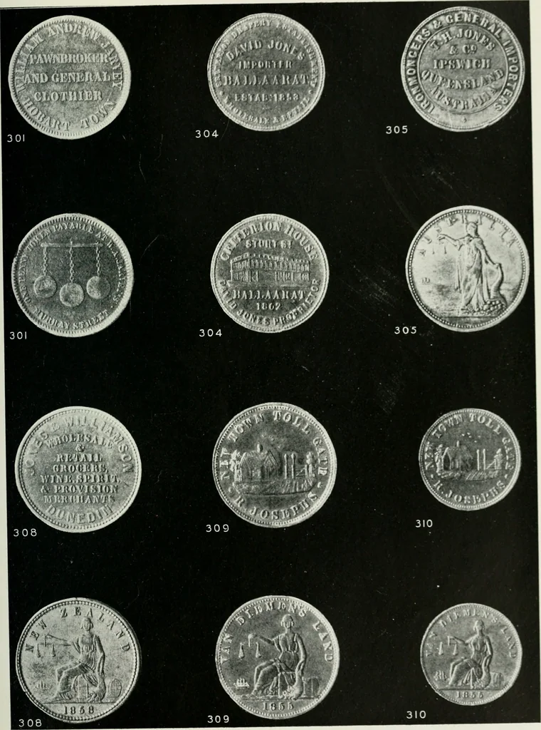 An illustration from Australasian tokens and coins; a handbook by Dr. Arthur Andrews .., 1921, leaf 222