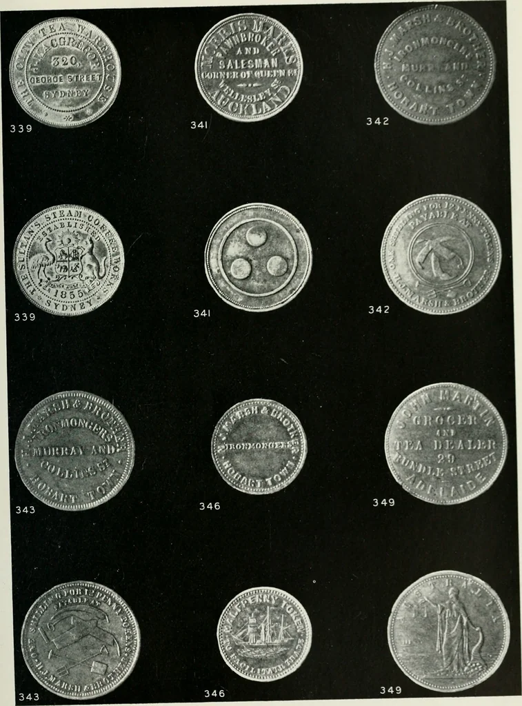 An illustration from Australasian tokens and coins; a handbook by Dr. Arthur Andrews .., 1921, leaf 230