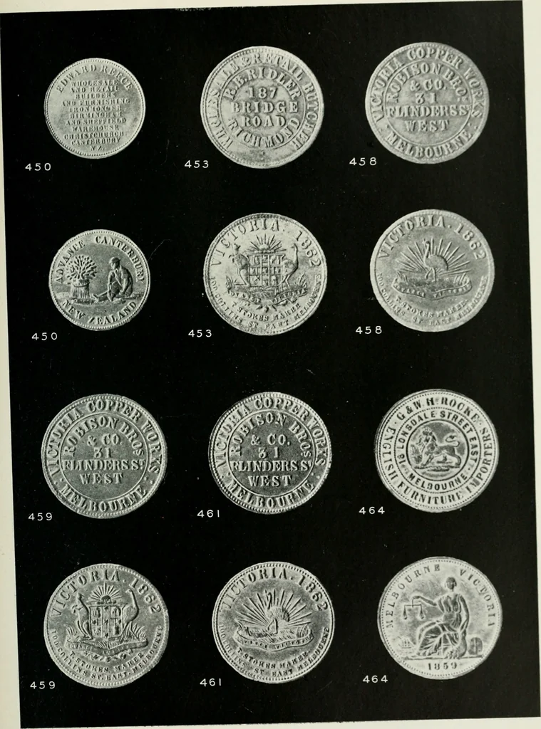 An illustration from Australasian tokens and coins; a handbook by Dr. Arthur Andrews .., 1921, leaf 250