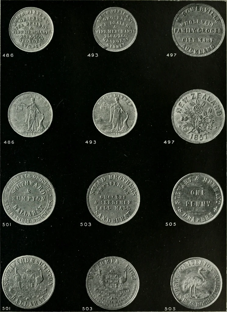 An illustration from Australasian tokens and coins; a handbook by Dr. Arthur Andrews .., 1921, leaf 254