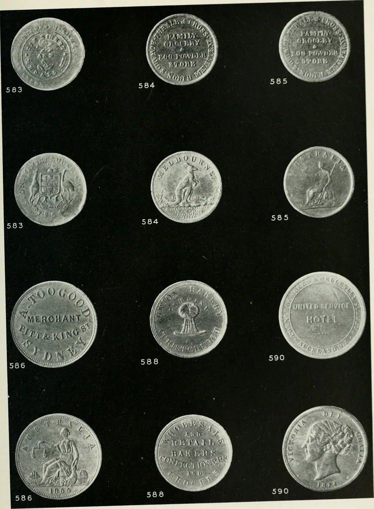 An illustration from Australasian tokens and coins; a handbook by Dr. Arthur Andrews .., 1921, leaf 264