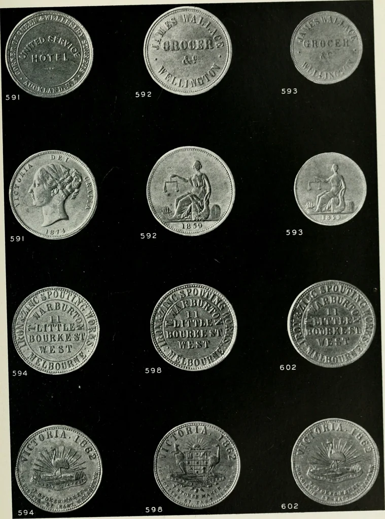 An illustration from Australasian tokens and coins; a handbook by Dr. Arthur Andrews .., 1921, leaf 266