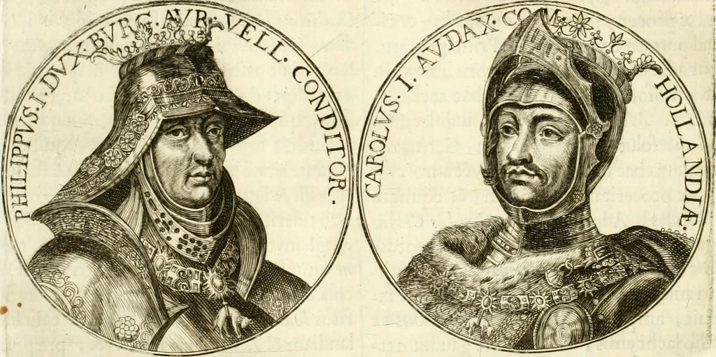 An illustration from Aquila Austriaca, sub qua imperatores Austriaci ab Alberto II honorifico vsquè ad Ferdinandum III & IV Occidentis imperatorem L : elogiis, hieroglyphicis, numismatibus, insignibus, symbolis, imaginibus antiquis ad viuum exhibentur exculpti, & longa historiarum serie exarati : vt nihil relictum sit, quod prisci vel hodierni habeant annales, sed diplomata, leges, indulta, genealogiae, donationes, priuilegia offeruntur congesta : inseruntur et regum principumque imagines, nummi honorarij, castrenses, triumphales, votiui, missiles, &c. qui sanguine, foedere, bello imperatoribus iuncti, occurrunt in opere : subijcitur cuique caesarum appendix symbolica, sacrolegalis, & historicopolitica, in qua symbolis & hieroglyphicis, aere affabrè exculptis, pinguntur, & explanantur, 1679, leaf 125