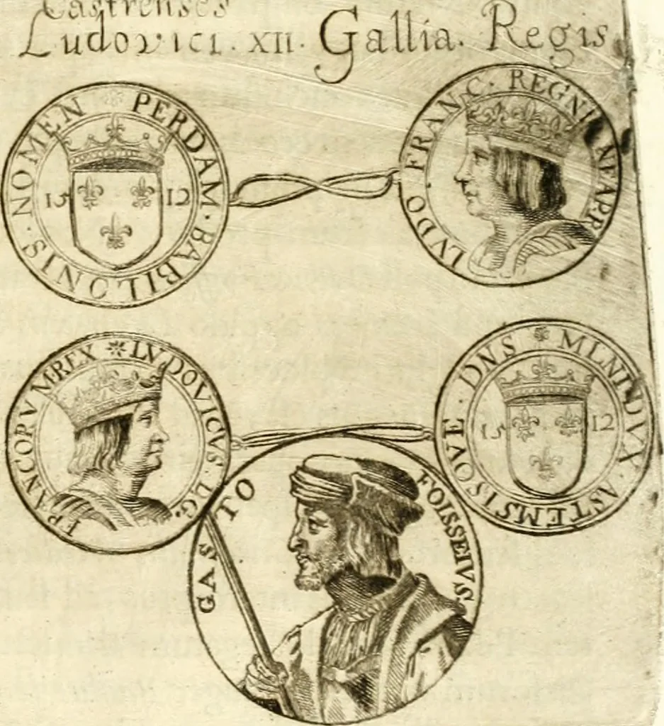 An illustration from Aquila Austriaca, sub qua imperatores Austriaci ab Alberto II honorifico vsquè ad Ferdinandum III & IV Occidentis imperatorem L : elogiis, hieroglyphicis, numismatibus, insignibus, symbolis, imaginibus antiquis ad viuum exhibentur exculpti, & longa historiarum serie exarati : vt nihil relictum sit, quod prisci vel hodierni habeant annales, sed diplomata, leges, indulta, genealogiae, donationes, priuilegia offeruntur congesta : inseruntur et regum principumque imagines, nummi honorarij, castrenses, triumphales, votiui, missiles, &c. qui sanguine, foedere, bello imperatoribus iuncti, occurrunt in opere : subijcitur cuique caesarum appendix symbolica, sacrolegalis, & historicopolitica, in qua symbolis & hieroglyphicis, aere affabrè exculptis, pinguntur, & explanantur, 1679, leaf 244