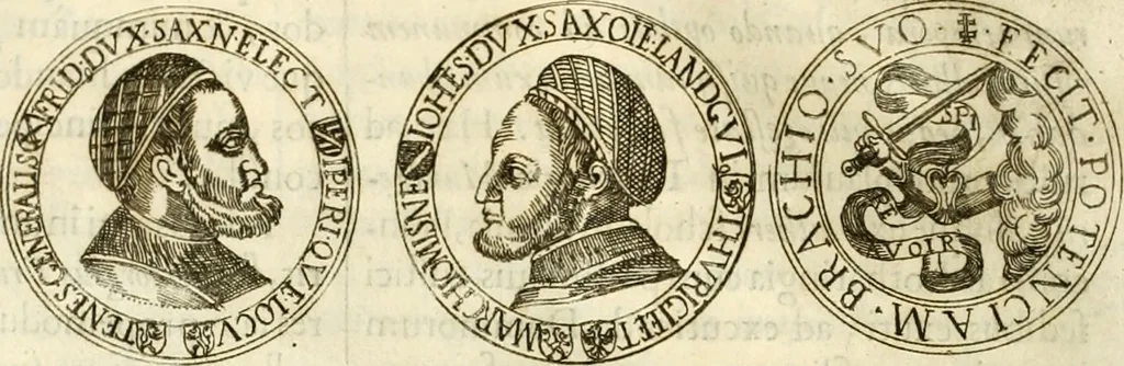 An illustration from Aquila Austriaca, sub qua imperatores Austriaci ab Alberto II honorifico vsquè ad Ferdinandum III & IV Occidentis imperatorem L : elogiis, hieroglyphicis, numismatibus, insignibus, symbolis, imaginibus antiquis ad viuum exhibentur exculpti, & longa historiarum serie exarati : vt nihil relictum sit, quod prisci vel hodierni habeant annales, sed diplomata, leges, indulta, genealogiae, donationes, priuilegia offeruntur congesta : inseruntur et regum principumque imagines, nummi honorarij, castrenses, triumphales, votiui, missiles, &c. qui sanguine, foedere, bello imperatoribus iuncti, occurrunt in opere : subijcitur cuique caesarum appendix symbolica, sacrolegalis, & historicopolitica, in qua symbolis & hieroglyphicis, aere affabrè exculptis, pinguntur, & explanantur, 1679, leaf 447