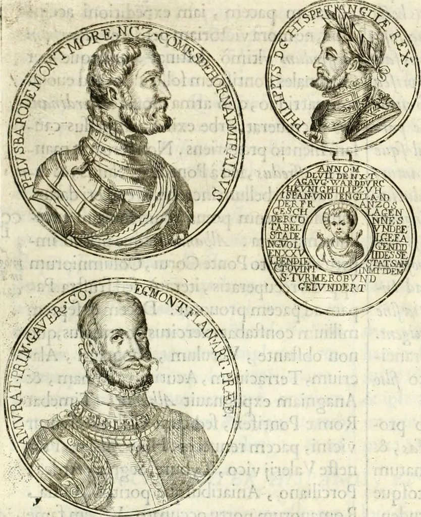 An illustration from Aquila Austriaca, sub qua imperatores Austriaci ab Alberto II honorifico vsquè ad Ferdinandum III & IV Occidentis imperatorem L : elogiis, hieroglyphicis, numismatibus, insignibus, symbolis, imaginibus antiquis ad viuum exhibentur exculpti, & longa historiarum serie exarati : vt nihil relictum sit, quod prisci vel hodierni habeant annales, sed diplomata, leges, indulta, genealogiae, donationes, priuilegia offeruntur congesta : inseruntur et regum principumque imagines, nummi honorarij, castrenses, triumphales, votiui, missiles, &c. qui sanguine, foedere, bello imperatoribus iuncti, occurrunt in opere : subijcitur cuique caesarum appendix symbolica, sacrolegalis, & historicopolitica, in qua symbolis & hieroglyphicis, aere affabrè exculptis, pinguntur, & explanantur, 1679, leaf 597
