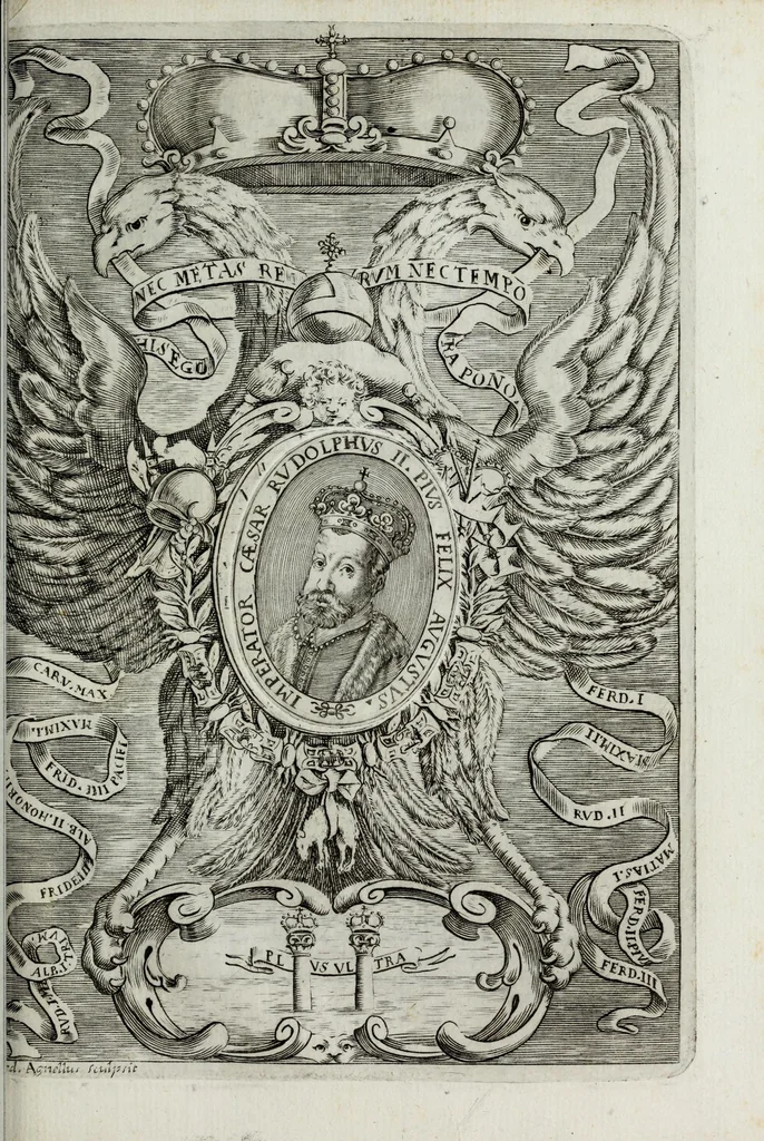 An illustration from Austriaci Caesares Mariae Annae, magni caes[ar]is Ferd[inan]di III filiae, maximi regum Phil[i]pi IV sponsae, potentiss[im]ae Hispanae mon[ar]chiae regin[a]e, in dotale auspicium infantis monarchae totiusq[ue] sereniss[im]ae posteritatis exhibiti, 1649, leaf 153