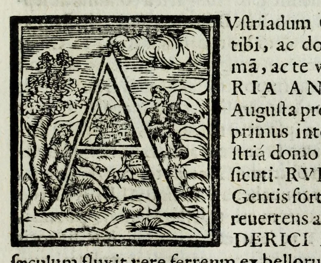 An illustration from Austriaci Caesares Mariae Annae, magni caes[ar]is Ferd[inan]di III filiae, maximi regum Phil[i]pi IV sponsae, potentiss[im]ae Hispanae mon[ar]chiae regin[a]e, in dotale auspicium infantis monarchae totiusq[ue] sereniss[im]ae posteritatis exhibiti, 1649, leaf 83