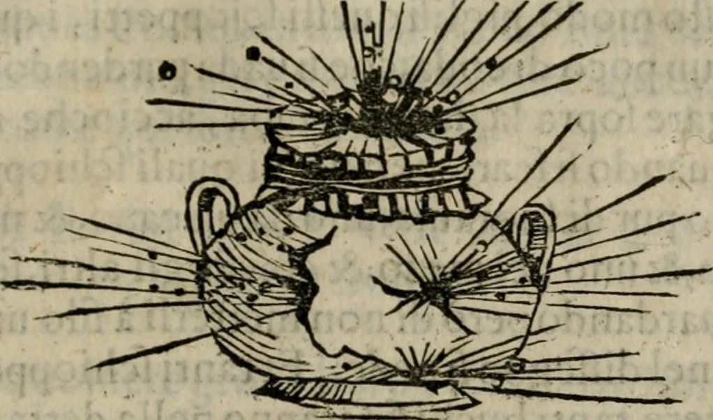 An illustration from Avertimenti et essamini intorno a quelle cose che richiede a vn bombardiero : cosi circa all'artegliaria, come anco a fuochi arteficiati, 1567, leaf 60