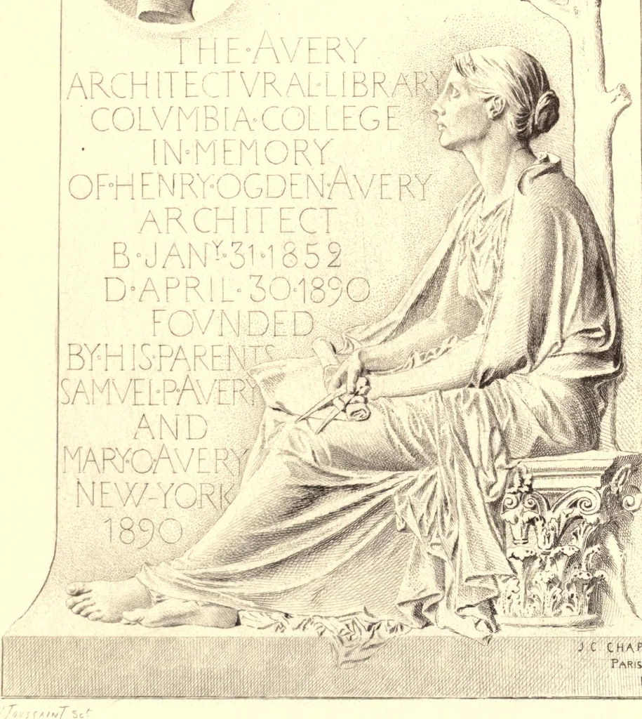 An illustration from Catalogue of the Avery architectural library. A memorial library of architecture, archæology, and decorative art, 1895, leaf 9
