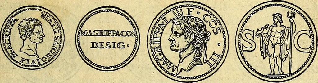 An illustration from Avgvstarvm imagines aereis formis expressae : vitae quoque carundem breuiter enarratae, signorum etiam, quae in posteriori parte numismatũ efficta sũt, ratio explicata, 1558, leaf 102