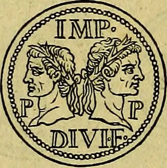 An illustration from Avgvstarvm imagines aereis formis expressae : vitae quoque carundem breuiter enarratae, signorum etiam, quae in posteriori parte numismatũ efficta sũt, ratio explicata, 1558, leaf 103