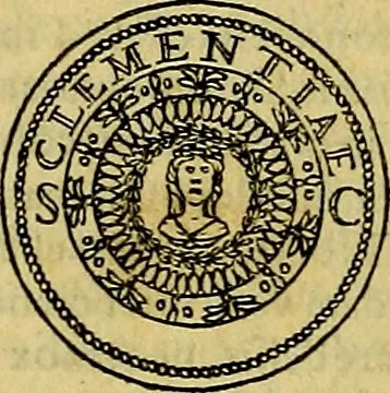 An illustration from Avgvstarvm imagines aereis formis expressae : vitae quoque carundem breuiter enarratae, signorum etiam, quae in posteriori parte numismatũ efficta sũt, ratio explicata, 1558, leaf 107