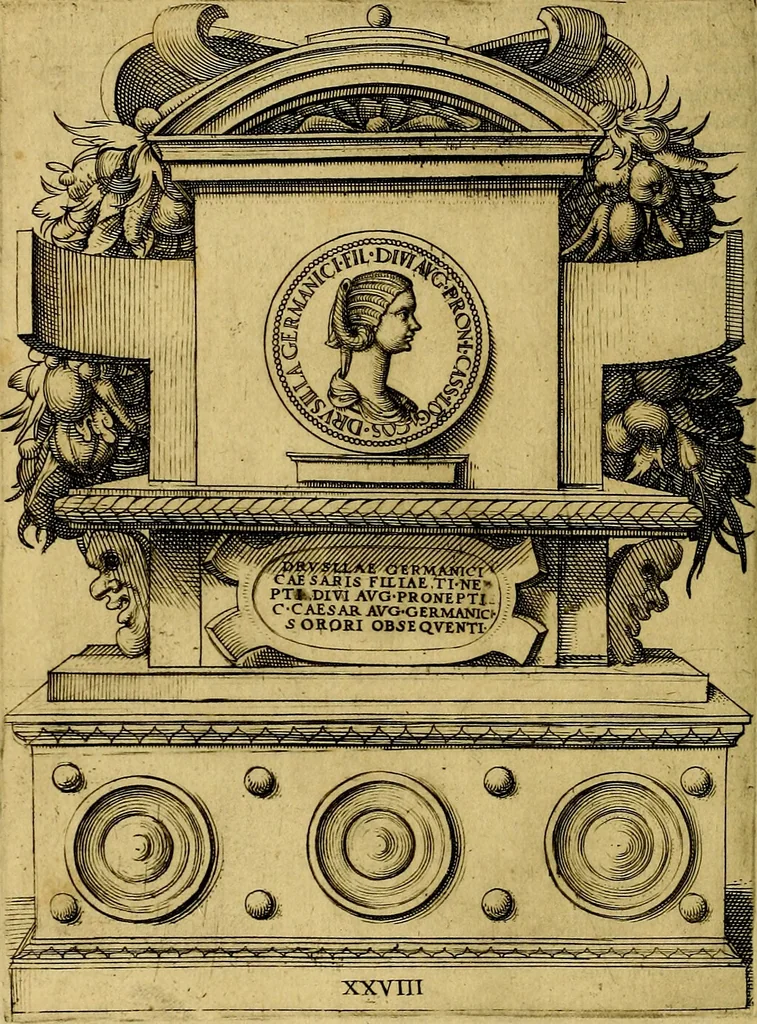 An illustration from Avgvstarvm imagines aereis formis expressae : vitae quoque carundem breuiter enarratae, signorum etiam, quae in posteriori parte numismatũ efficta sũt, ratio explicata, 1558, leaf 131