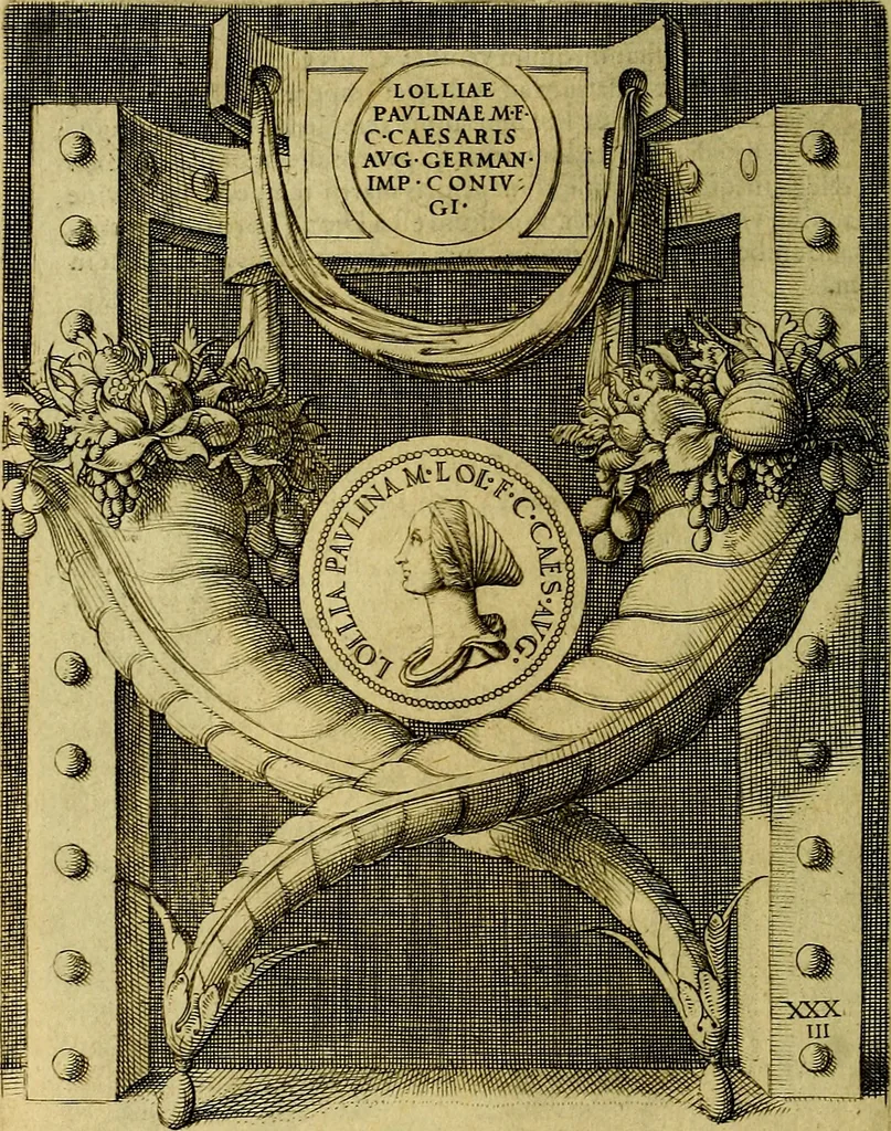 An illustration from Avgvstarvm imagines aereis formis expressae : vitae quoque carundem breuiter enarratae, signorum etiam, quae in posteriori parte numismatũ efficta sũt, ratio explicata, 1558, leaf 143