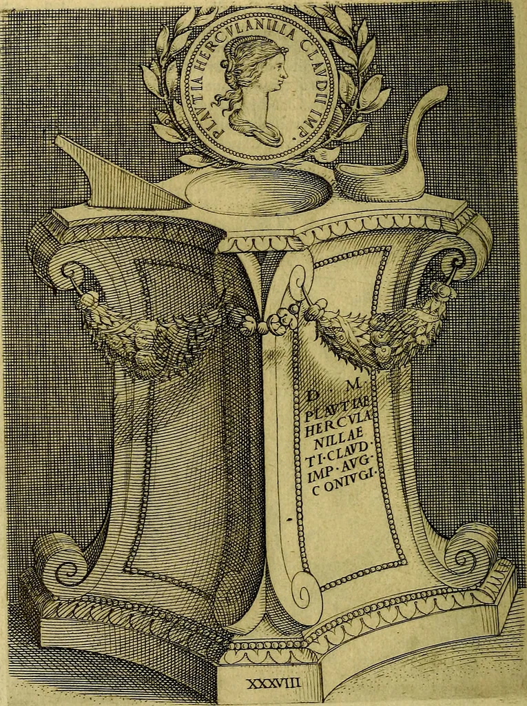An illustration from Avgvstarvm imagines aereis formis expressae : vitae quoque carundem breuiter enarratae, signorum etiam, quae in posteriori parte numismatũ efficta sũt, ratio explicata, 1558, leaf 153