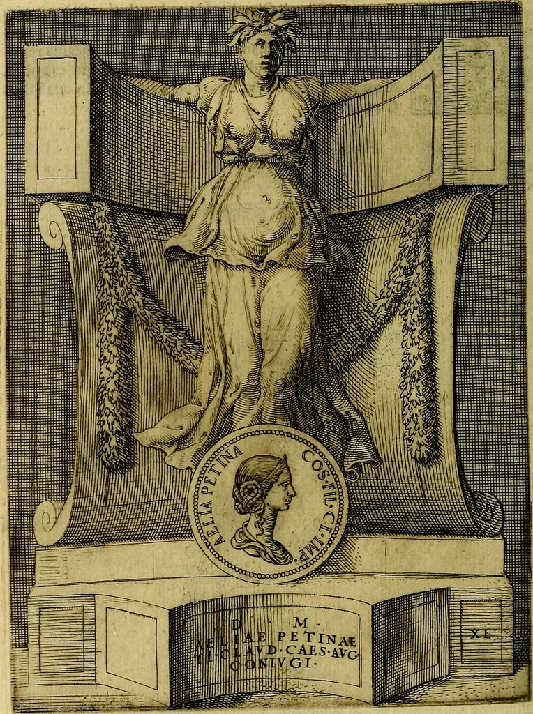 An illustration from Avgvstarvm imagines aereis formis expressae : vitae quoque carundem breuiter enarratae, signorum etiam, quae in posteriori parte numismatũ efficta sũt, ratio explicata, 1558, leaf 157