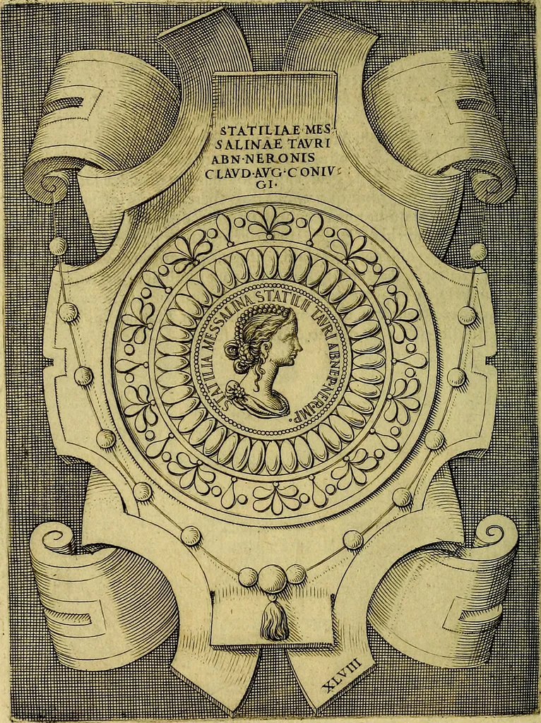 An illustration from Avgvstarvm imagines aereis formis expressae : vitae quoque carundem breuiter enarratae, signorum etiam, quae in posteriori parte numismatũ efficta sũt, ratio explicata, 1558, leaf 181