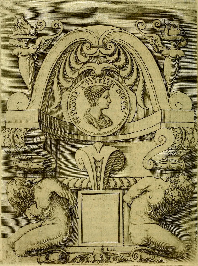 An illustration from Avgvstarvm imagines aereis formis expressae : vitae quoque carundem breuiter enarratae, signorum etiam, quae in posteriori parte numismatũ efficta sũt, ratio explicata, 1558, leaf 191