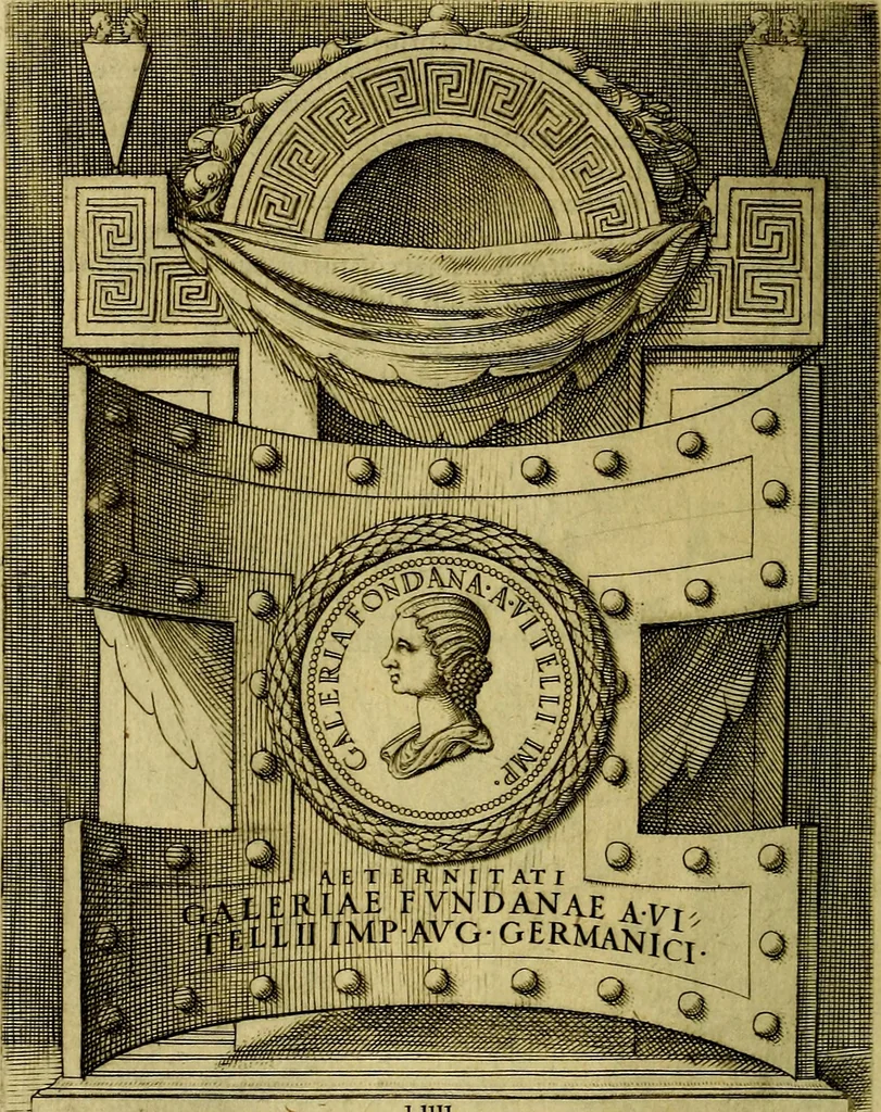 An illustration from Avgvstarvm imagines aereis formis expressae : vitae quoque carundem breuiter enarratae, signorum etiam, quae in posteriori parte numismatũ efficta sũt, ratio explicata, 1558, leaf 193