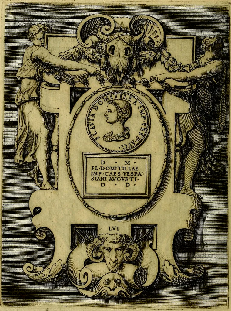 An illustration from Avgvstarvm imagines aereis formis expressae : vitae quoque carundem breuiter enarratae, signorum etiam, quae in posteriori parte numismatũ efficta sũt, ratio explicata, 1558, leaf 197