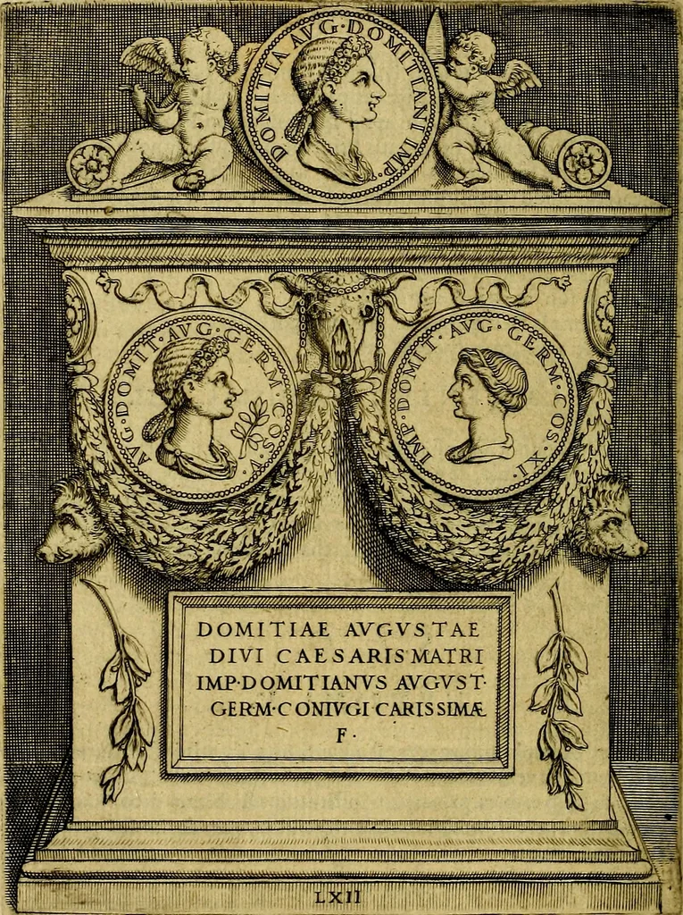 An illustration from Avgvstarvm imagines aereis formis expressae : vitae quoque carundem breuiter enarratae, signorum etiam, quae in posteriori parte numismatũ efficta sũt, ratio explicata, 1558, leaf 211