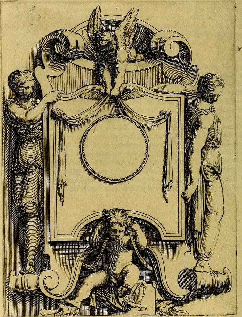 An illustration from Avgvstarvm imagines aereis formis expressae : vitae quoque carundem breuiter enarratae, signorum etiam, quae in posteriori parte numismatũ efficta sũt, ratio explicata, 1558, leaf 63