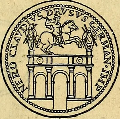 An illustration from Avgvstarvm imagines aereis formis expressae : vitae quoque carundem breuiter enarratae, signorum etiam, quae in posteriori parte numismatũ efficta sũt, ratio explicata, 1558, leaf 84
