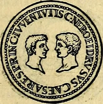 An illustration from Avgvstarvm imagines aereis formis expressae : vitae quoque carundem breuiter enarratae, signorum etiam, quae in posteriori parte numismatũ efficta sũt, ratio explicata, 1558, leaf 94