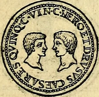 An illustration from Avgvstarvm imagines aereis formis expressae : vitae quoque carundem breuiter enarratae, signorum etiam, quae in posteriori parte numismatũ efficta sũt, ratio explicata, 1558, leaf 94