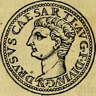 An illustration from Avgvstarvm imagines aereis formis expressae : vitae quoque carundem breuiter enarratae, signorum etiam, quae in posteriori parte numismatũ efficta sũt, ratio explicata, 1558, leaf 95